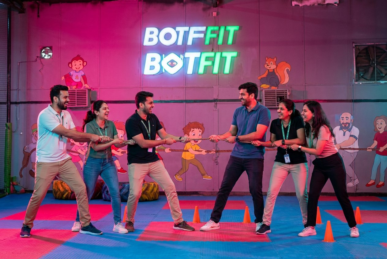 A company team playing tug-of-war at Botfit